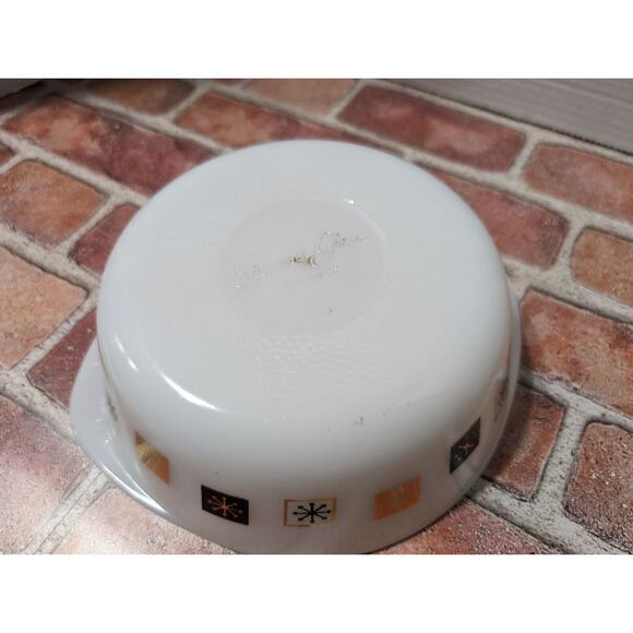 VTG MCM Inland Glass 8.5" Casserole Dish Atomic Snowflake Black Gold No Lid - Picture 4 of 6